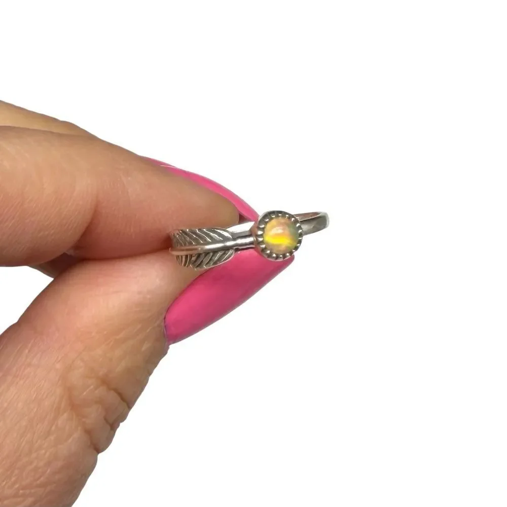 Ethiopian Fire Opal Ring Size 5 Solid 925 Sterling Silver Boho Dainty